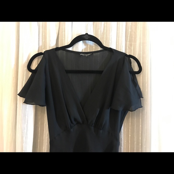 Betsey Johnson Sheer Black Chiffon V Neck Midi Dress Size M - Picture 5 of 10
